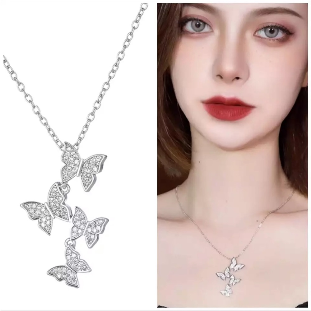 New 925 Silver Multi Butterfly Diamond Necklace - Picture 11 of 15